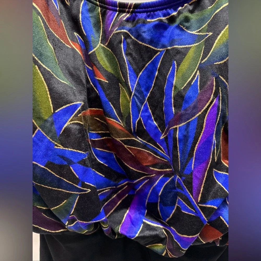 VTG Longitude Women's Sz 10 One Piece Swimsuit Black Button Floral‎ Top Tropical